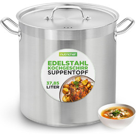 Нержавіюча каструля NutriChef 11.4 л з кришкою для індукційних плит | Підходить для дому та професійної кухні | Ідеальна для тушкування та приготування їжі
