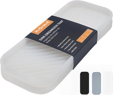 Тримач для мила з силікону для раковини, органайзер для кухні, ванної, туалетного столика, столу, зберігання губки, мила, щітки, макіяжу, пляшки, довговічний, 2 шт. (23.5 x 9.5 x 1.4 см, прозорий)