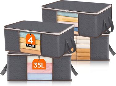 Органайзери для зберігання Lifewit 4 шт. по 35л, під ліжко, для одягу, ковдр, постільної білизни, сірий колір