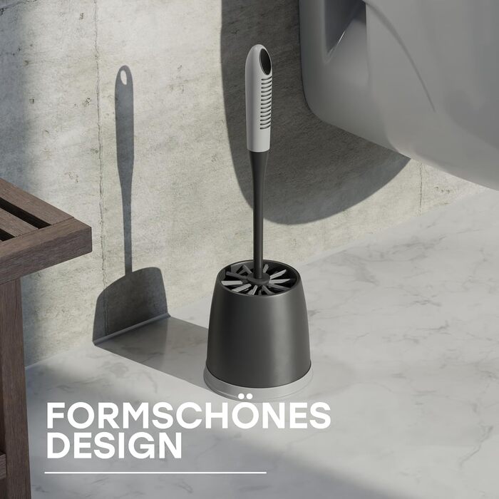 Набір для туалету SAVEGA: щітка для унітазу з інноваційною структурою щетинок та зручним тримачем. Сучасний дизайн, матовий чорний/сірий колір.
