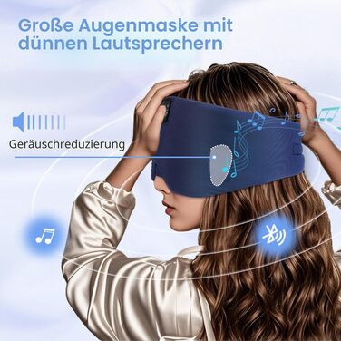 Маска для сну з Bluetooth навушниками, шовкова, 100% затемнення, для чоловіків та жінок, м'яка, для сну, подорожей, релаксації, блакитна