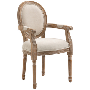 HOMCOM Kitchen Chair Dining Chair with Linen Look, Armchair with Backrest, Wooden Legs, Padded Chair up to 150 kg Load Capacity, Crème | Aosom