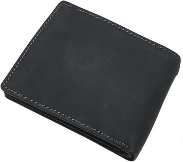 myledershop Genuine Buffalo Leather Wallet/Bifold Wallet/Card Holder/Money Bag in Portrait or Landscape Format with Wolf Motif and RFID & NFC Protection (Model 2 / Landscape/Black)