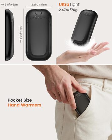 Електричні грілки для рук Gabless 2 шт., USB, портативні, 3 рівні нагріву, швидкий нагрів, чорні - чудовий подарунок для чоловіків та жінок