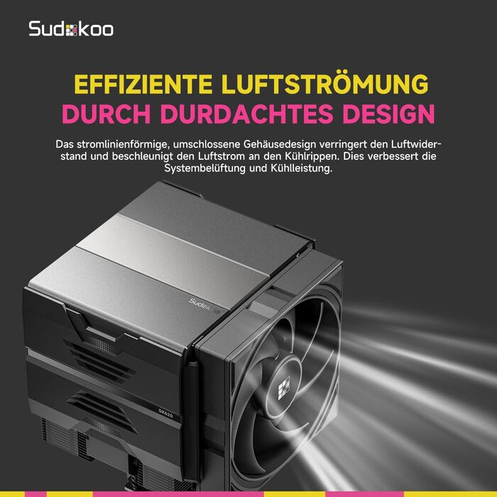 Кулер для процесора Sudokoo SK620 AM5: Двовежевий CPU кулер з цифровим дисплеєм, 6 теплотрубками та 2 вентиляторами PWM FDB 120мм, чорний