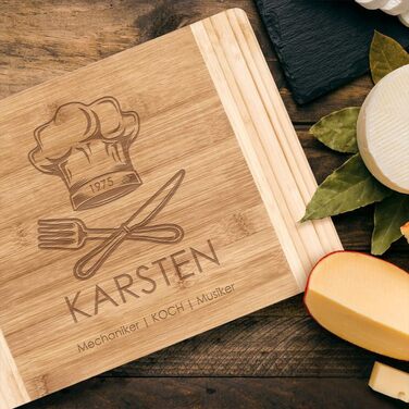 Maverton Bamboo Cutting Board with Engraving - Serving Board - Bread and Cheese Board, Solid Wood - Christmas Gifts - Size: 35x25 cm - Cutting Board for Men - for Birthdays - for Christmas - Chef