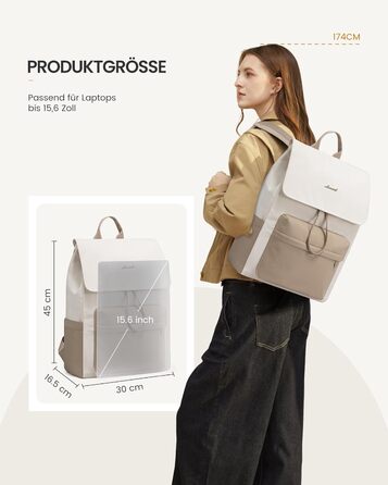 LOVEVOOK Рюкзак для жінок, 17.3 дюйми, рюкзак для ноутбука, підлітки, водонепроникний, дівчатка, легкий, для школи, університету, подорожей, роботи, з відділенням для ноутбука, жіночий, повсякденний, (M-15.6 дюйми, Бежевий+хакі)