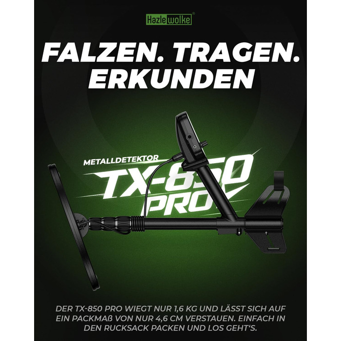 Металошукач професійний для дорослих Metalldetektor з 13'' водонепроникною котушкою DD, частота 19.23 кГц для пошуку срібла та золота, регульована балансування ґрунту, 3 режими пошуку, глибина виявлення 12''