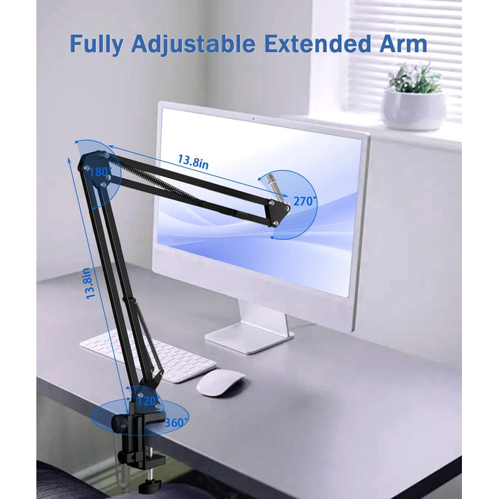 Підставка для мікрофона BILIONE з поп-фільтром та амортизатором, регульована, з адаптерами