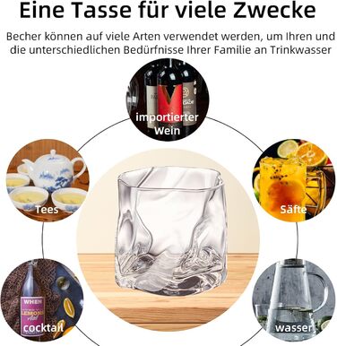 Набір склянок 6 шт. 200 мл - Набір склянок з кришталю, нерегулярної форми - склянки для віскі, кави, коктейлів, напоїв (6 кольорів)
