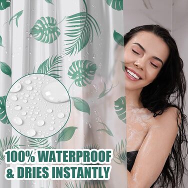 Шторка для душу URAQT, антибактеріальна, водонепроникна, швидковисихаюча, PEVA, 180x180 см, 12 кілець, біла