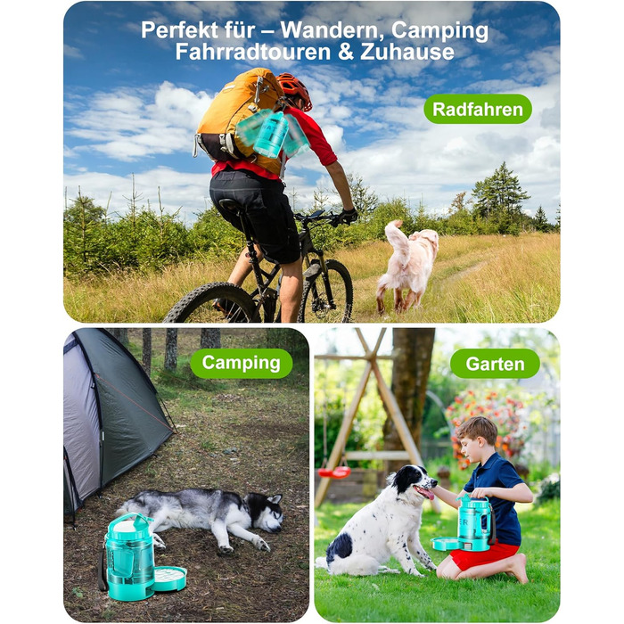 Поїлка для собак Lesotc 2200 мл, велика, для подорожей та кемпінгу (м'ятний)