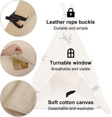 Тент для собак та котів EUGAD Tipi, білий, 60x70x60 см, M. Підходить для маленьких собак та великих котів. Ідеально для дому.