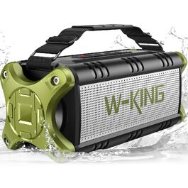 Портативна Bluetooth колонка W-KING 90W з глибоким басом, IPX6, до 40 год роботи, AUX, NFC, TF-карта, зелений колір