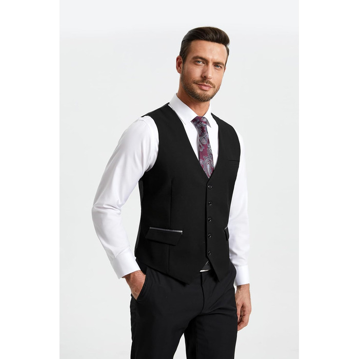 Елегантна жилетка для чоловіків HISDERN: весільна, класична, однотонна, для бізнесу, смокінгу, з кишенями, чорна, 3XL