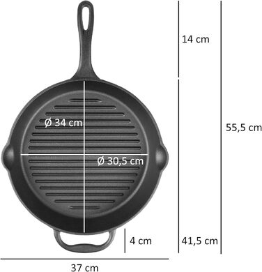 BBQ-Toro сковорода для гриля з чавуну 29 см, рифлена, з ручкою і носиками, для барбекю, духовки, плити