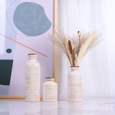 Набір керамічних ваз білого кольору – 3 шт., вази в стилі бохо, сучасний сільський інтер'єр, декор для вітальні, прихожої, полиці, каміна, полиці (Hp009)