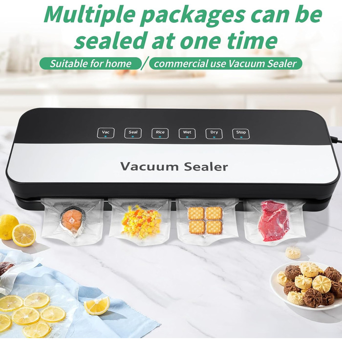 Вакуумний пакувальник 6-в-1 для продуктів харчування, сухий/вологий режим, пристрій для запечатування з вакуумними пакетами