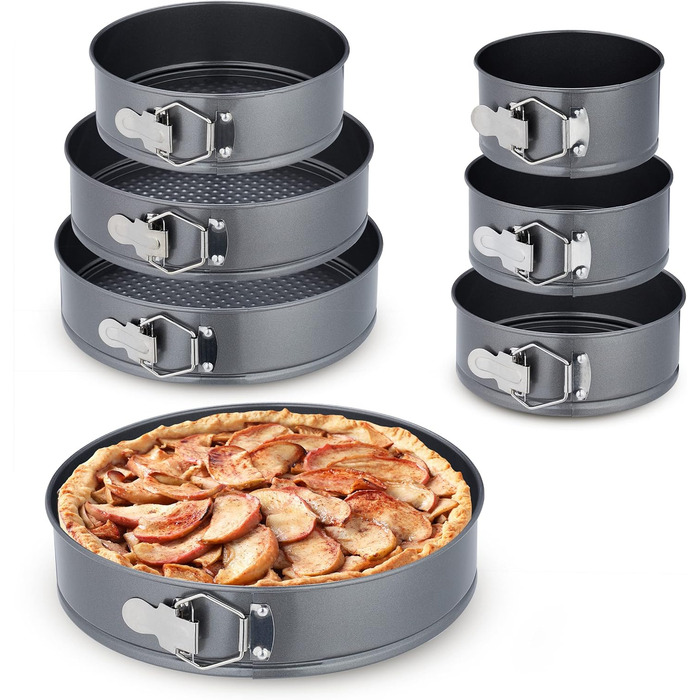 Набір форм для випічки Relaxdays, 7 шт., круглі, з нержавіючої сталі, антипригарне покриття, Ø 14-28 см, антрацит