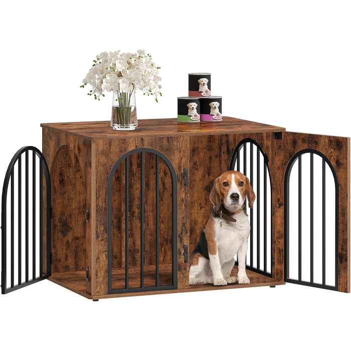 Клітка для собак Hzuaneri, 80 см, 3 двері, бокова дверцята, сучасний дизайн, стіл-клітка, міцна, 80x56x61 см, вінтажний колір, DFC85101B