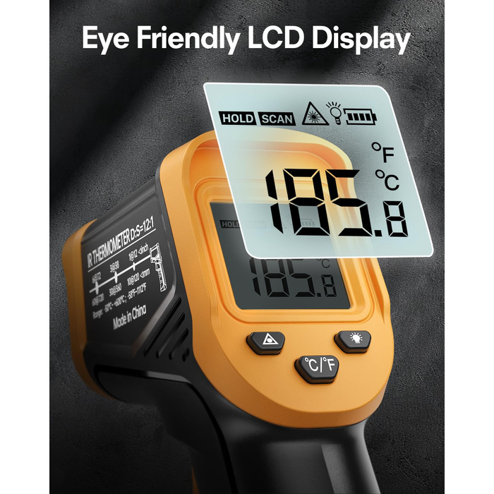 Інфрачервоний термометр Eventek -50°C до 600°C. Безконтактний цифровий лазерний термометр з підсвічуванням екрану. Для кухні, гриля, охолодження, промисловості. Базова комплектація