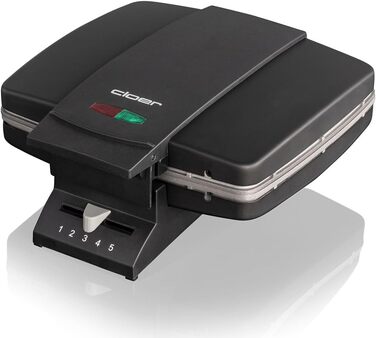 Вафельниця Cloer 1445 для приготування традиційних бельгійських вафель, 930 Вт, індикатор нагріву, матове покриття, великі вафлі (7x4x1,7 см)