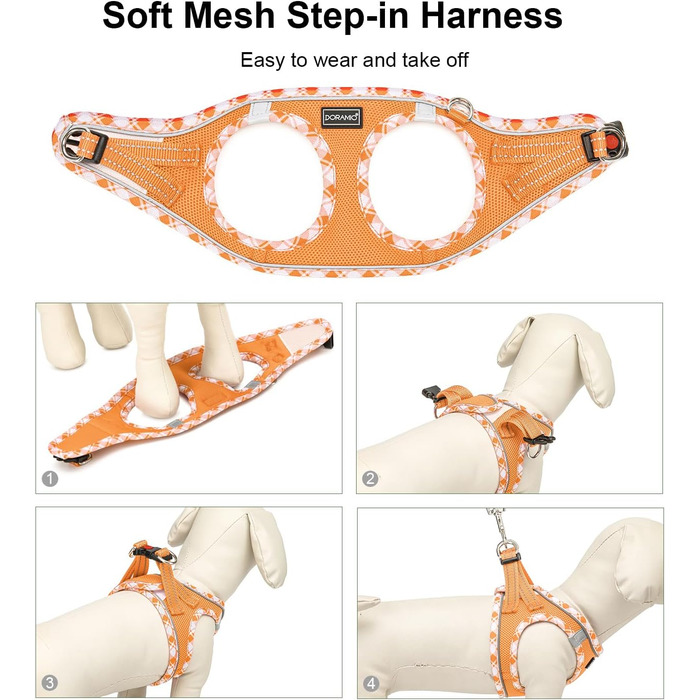 Нашийник для собак та котів, маленьких порід, з повідком, відбиваючий, дихаючий, анти-тяга, безпечний, помаранчевий (L)