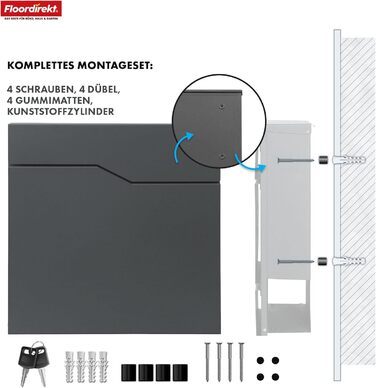 Поштовий ящик Floordirekt Jean Anthrazit сучасний з газетницею, кришкою та замком, антрацит