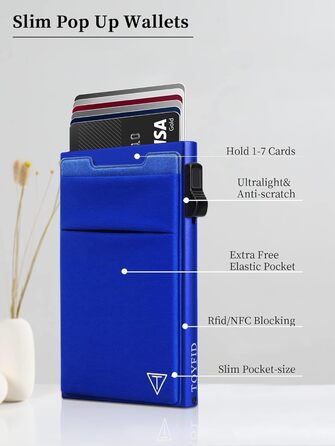 RFID-захищений картхолдер Pop-up: тонкий гаманець з відділенням для монет (1 шт., блакитний)