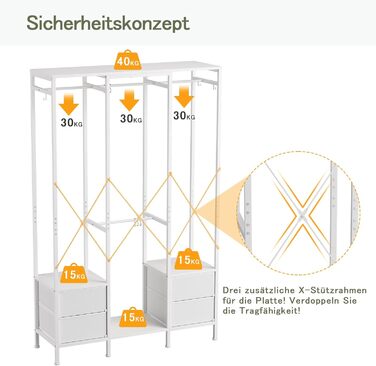 Відкрита шафа для одягу з вішалкою та 4 шухлядами, біла. Підходить для спальні, вітальні, передпокою. Стабільна та міцна.