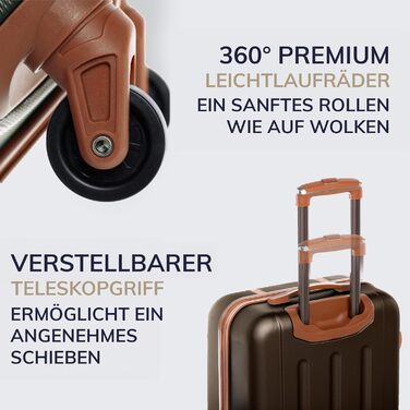 Набір валіз FERGÉ Milano 3 шт. з жорсткою оболонкою (ручна поклажа, L, XL) - 4 колеса, 100% ABS, кавовий колір