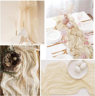 6Pack Beige Cheesecloth Table Runner, Rustic Gauze Table Runner, 90x300cm Cheesecloth Gauze Table Runner, Cheesecloth, Boho Table Runner for Wedding, Birthday, Party (Beige)