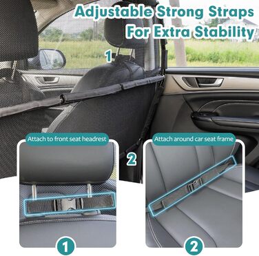 Бар'єр для собак у автомобілі, 142 см, для 2, 3 ряду сидінь та багажника, міцна сіткова перегородка для позашляховиків та вантажівок