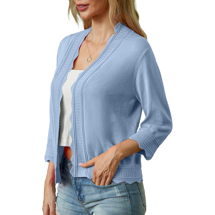 Жакет-кардиган жіночий літній з рюшами GRECEREE. Боеро, світло-блакитний, розмір S