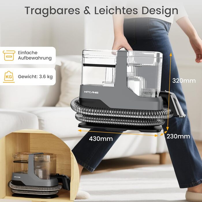 Накладний пилосос для м'яких меблів та килимів - 17kPa, 600W, з набором насадок