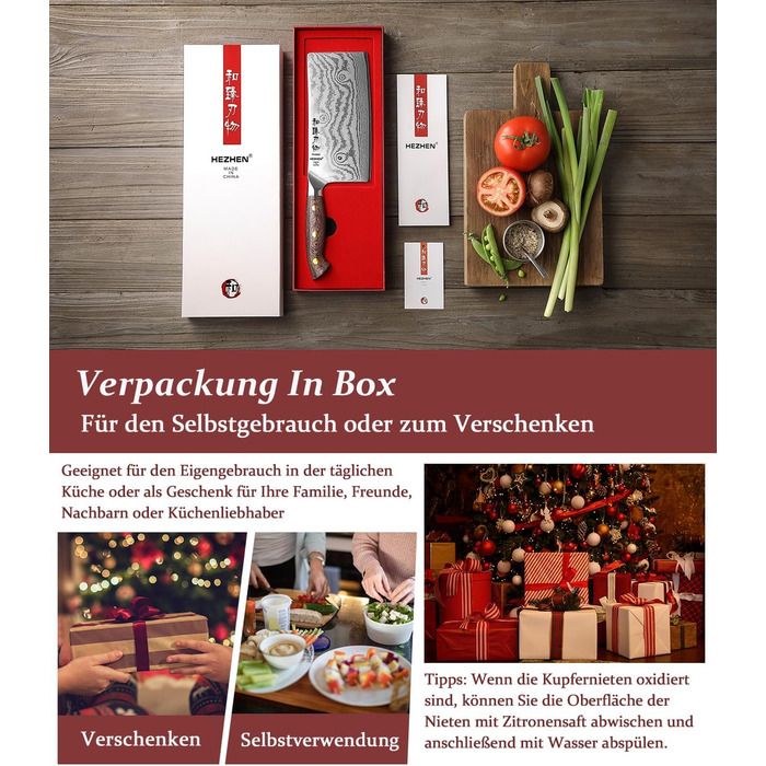 HEZHEN ніж кухарський 21 см дамаст 67 шарів, професійний ніж для кухні з дерев'яною піхвою, full tang ручка з Micarta