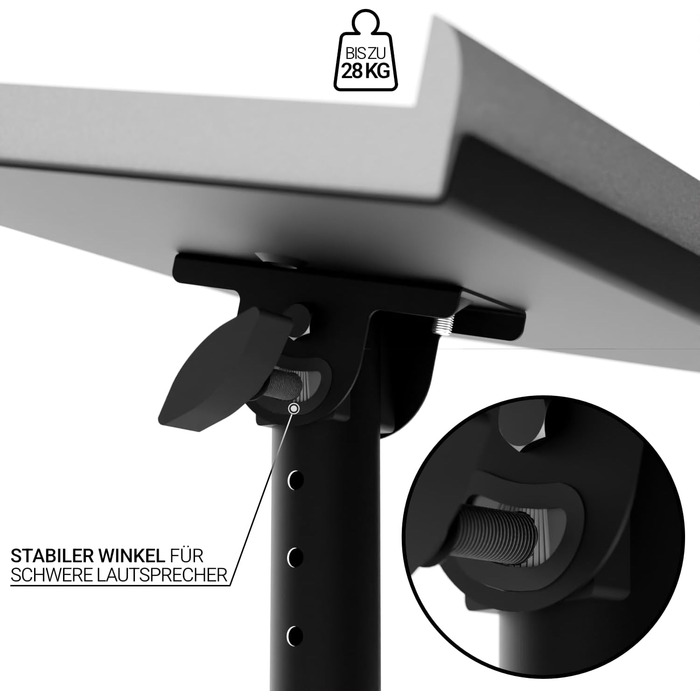 Підставка для динаміків з кріпленням до столу – регульована ±20°, до 28 кг – з демпфером з піни – стабільна та міцна – для студії, столу та DJ-setup – чорний колір