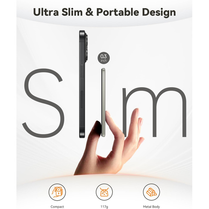 Powerbank Kuulaa Magsafe 5000mAh PD 20W: Тонкий магнітний павербанк для iPhone 15/14/13/12, Titanium