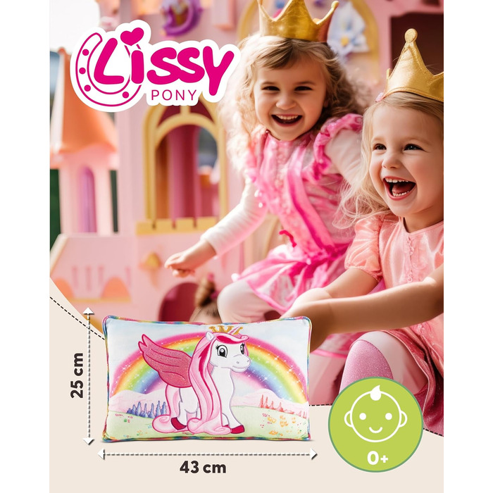Дитяча подушка NICI Lissy PONY Einhorn Tamani 43x25 см, м'яка кольорова подушка-єдиноріг для дітей і дорослих, для дому, садочка або подорожей