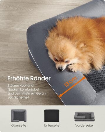 Ортопедичне ліжко для собак Feandrea, м'яке, з піднятими бортиками, 91x68x18 см, знімний чохол, антиковзаюча підставка