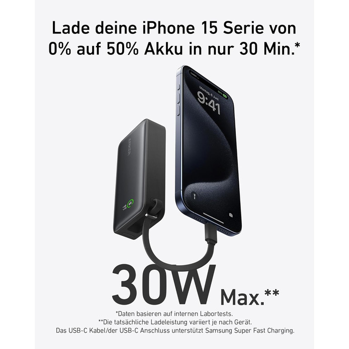 Powerbank Anker Nano 10000mAh з USB-C кабелем, 30W PD, 1xUSB-C, 1xUSB-A, для iPhone, MacBook, Galaxy, iPad, AirPods