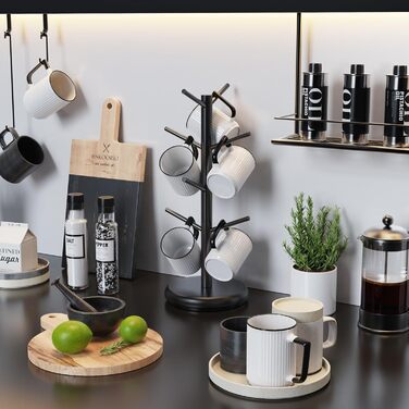 BAMBANG Bamboo Coffee Mug Tree, Swivel Coffee Mug Holder for Countertop, Coffee Mug Shelf with 8 Hooks, Coffee Mug Organizer, Coffee Mug Hanger for Coffee Bar, Black