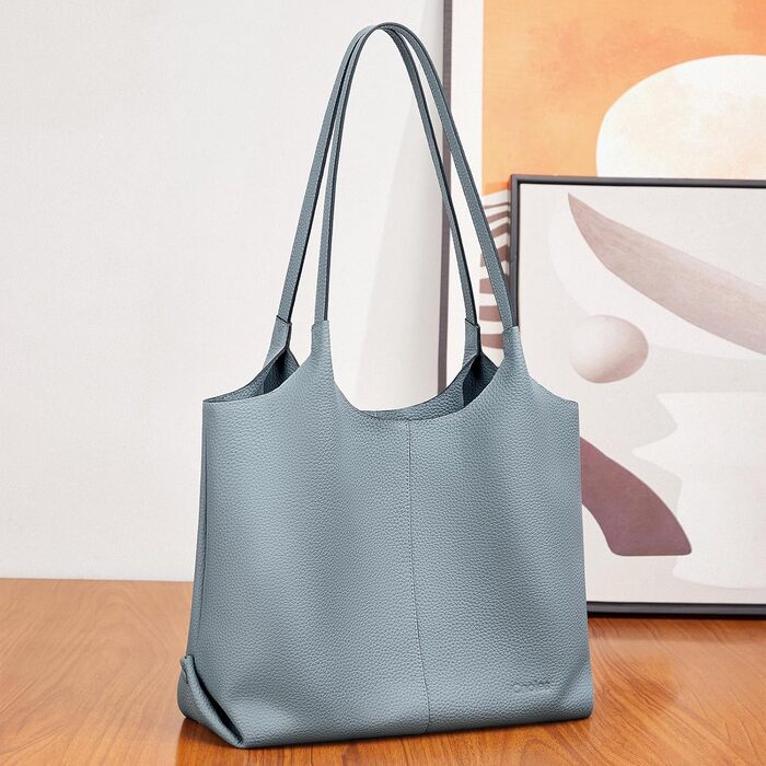 Жіноча шкіряна сумка-шопер Cnoles для офісу, школи, покупок (Синя, 39x12x28.5 см)