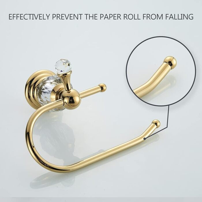Toilet paper holder, polished, gold-colored, brass, crystal, tissue holder, bathroom accessories, wall mount