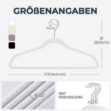 Набір вешалок для одягу HOUSE DAY, 50 шт., велюрова поверхня, нековзкі, обертовий гачок 360°, для сорочок, костюмів, пальто, светрів, штанів, білий