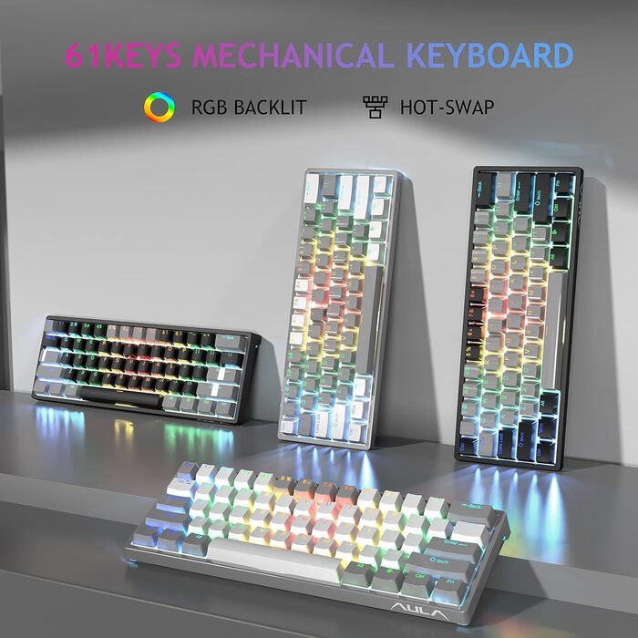 Механічна ігрова клавіатура AULA F3261, 60%, RGB, провідна, QWERTY, коричневі перемикачі, для ПК/планшету/PS/Xbox