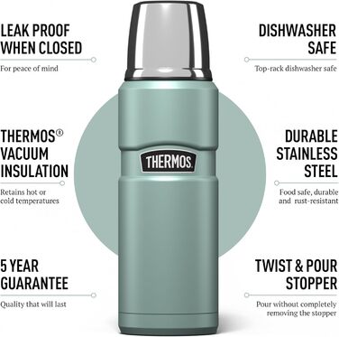 Stainless King 470ml Insulated Water Bottle - Travel Mug & Daily Commute Bottle - Duck Egg Blue