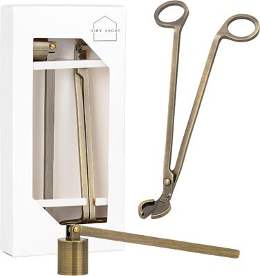 Airy Abode Candle Accessory Set with Candle Snuffer and Wick Trimmer, Gold Brushed