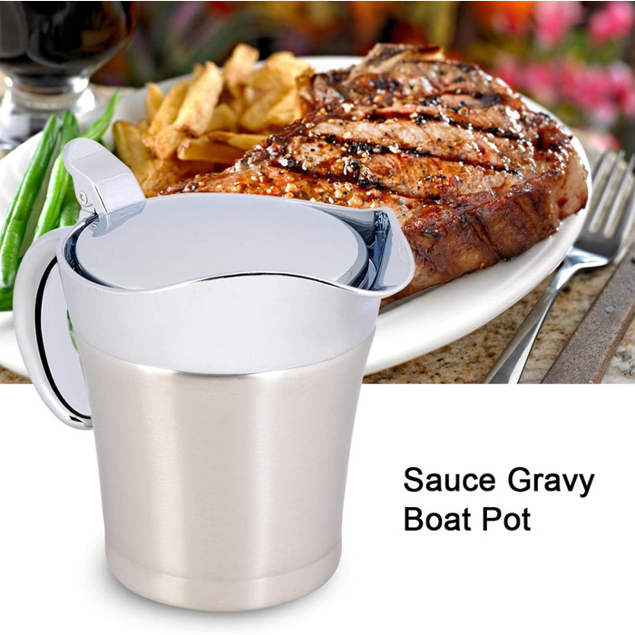 450 ML / 750 ML 304 Stainless Steel Thermosoße Pot Double-Walled Insulated Saucepan Serving Pot Bucket for Juice Tomato Sauce Kitchen Supplies (450ML)