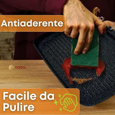 Гриль-пательня NAMAI алюмінієва лита 36x24 см, антипригарна, для газового гриля, придатна для посудомийної машини, Made in Italy